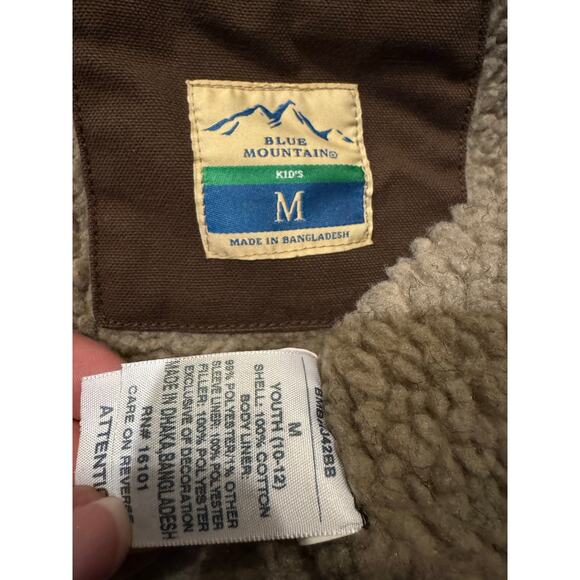 BLUE MOUNTAIN Sherpa lined jacket hooded in brown size medium - Picture 10 of 12